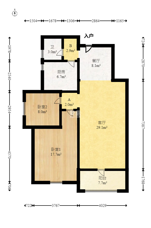 华盛家园  2室2厅1卫   84.00万