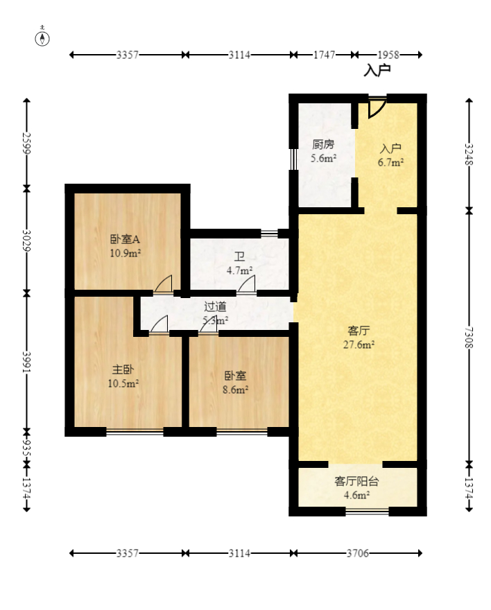 金地艺境  3室2厅1卫   72.80万室内图1