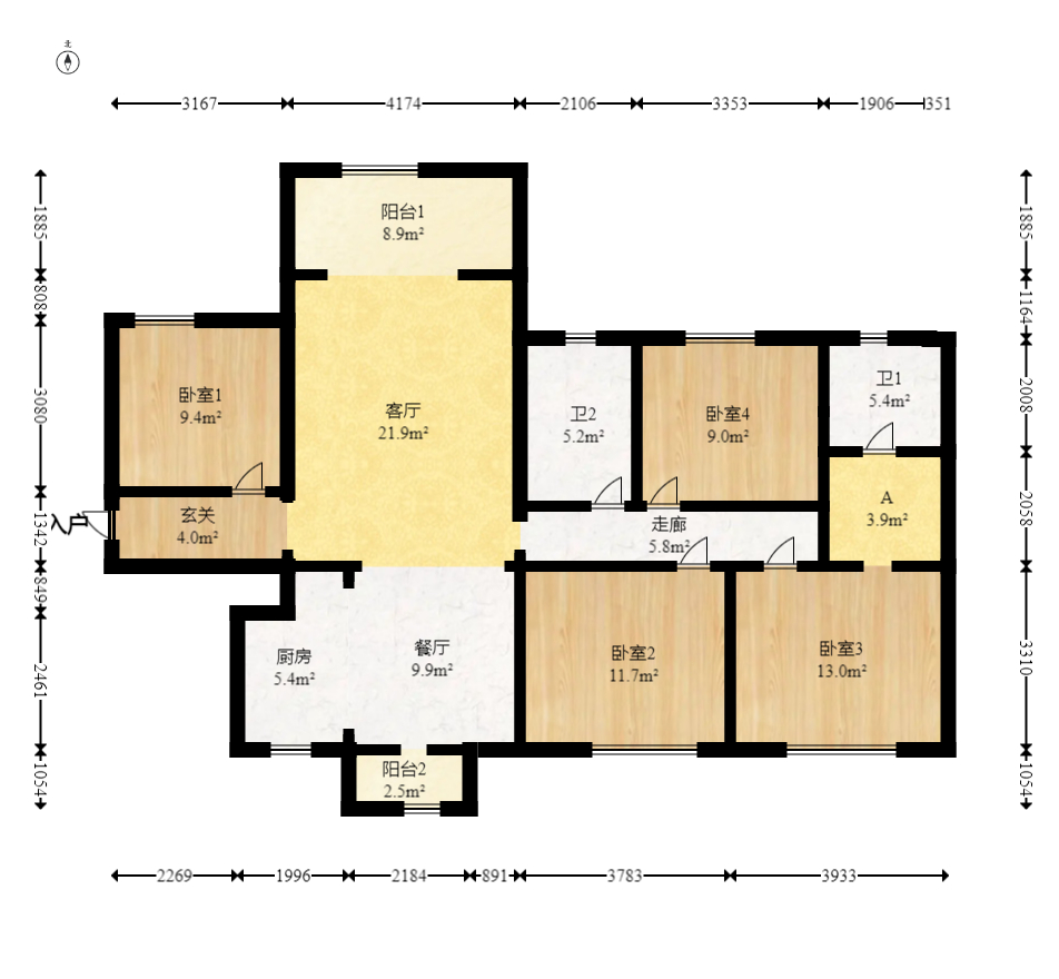 上海城小区  4室2厅2卫   129.00万室内图1