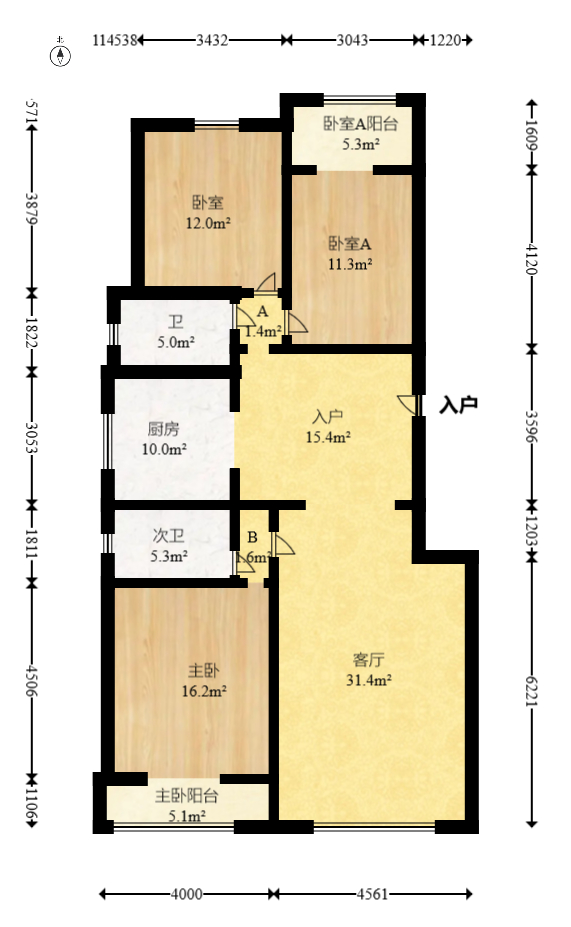 楚天家园  3室2厅2卫   72.00万室内图1