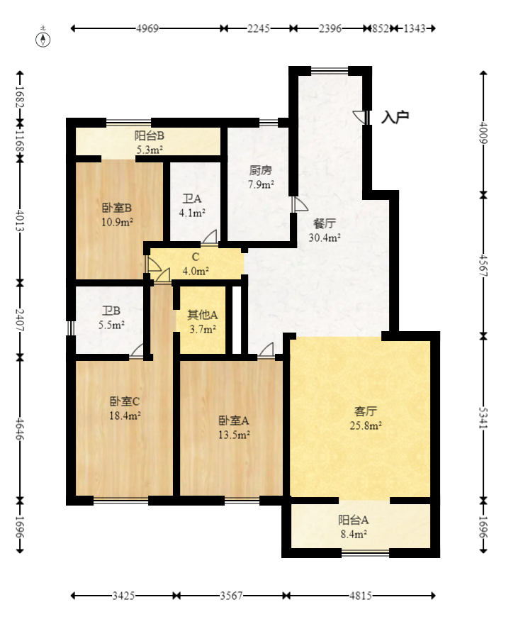 美林景园  3室2厅2卫   130.00万室内图1