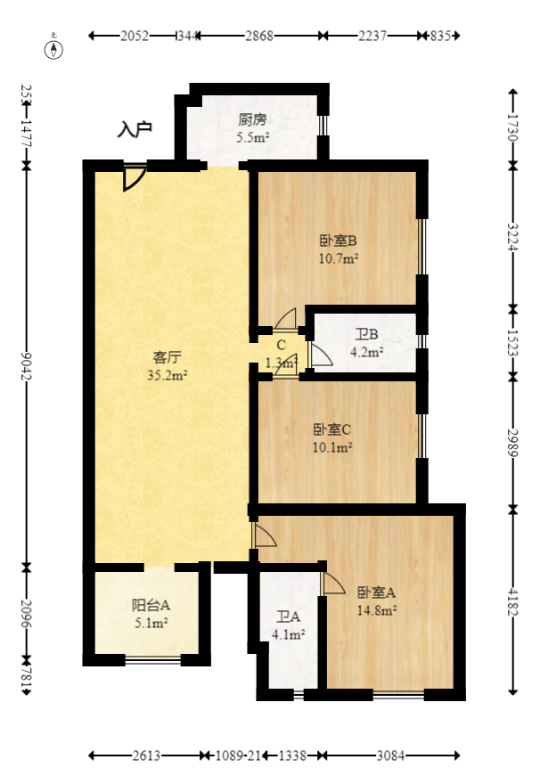 万科魅力之城锋镜里  3室2厅2卫   140.00万室内图1