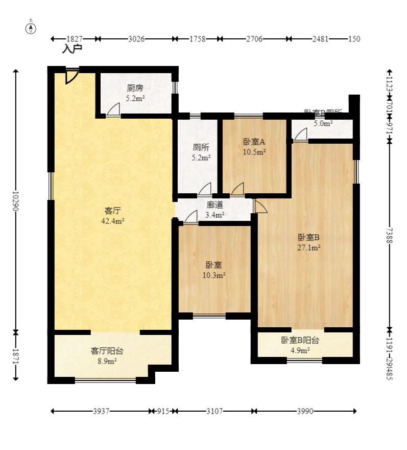 岳麓现代城 3室2厅2卫 175.0万 岳麓现代城 3室2厅2卫 175.0万户型图