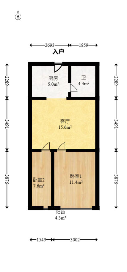 QQ生活馆  2室1厅1卫   43.00万室内图1