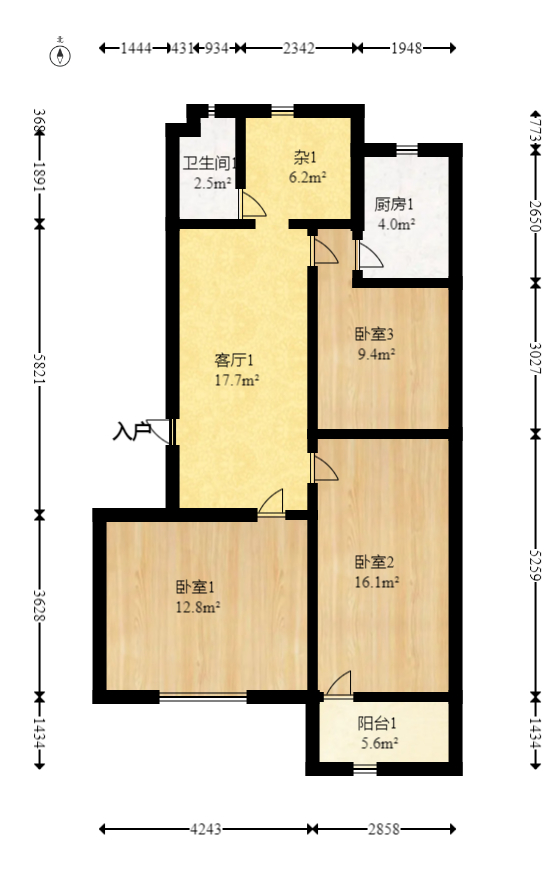 中南石油局宿舍  3室2厅1卫   82.00万室内图1