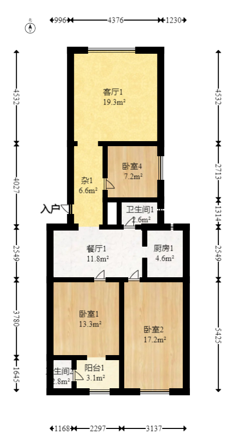 湖南省歌舞剧院宿舍  3室2厅1卫   94.40万室内图1