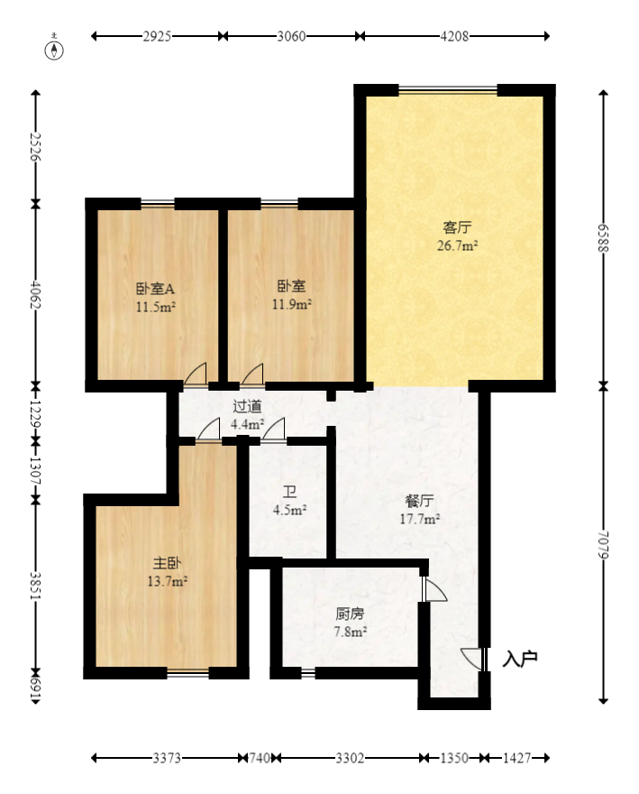 卧龙居国际村  3室2厅2卫   56.80万室内图1
