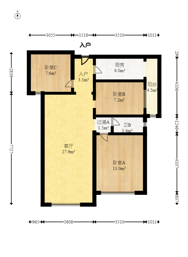 卓越蔚蓝城邦 3室2厅1卫 51.8万 卓越蔚蓝城邦 3室2厅1卫 51.8万户型图
