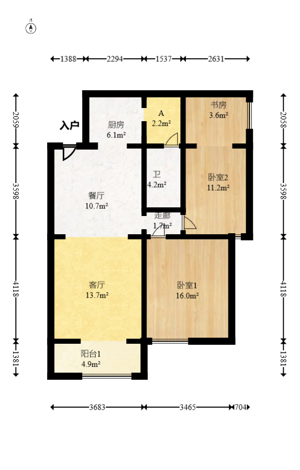金领家族  2室1厅1卫   69.80万室内图1