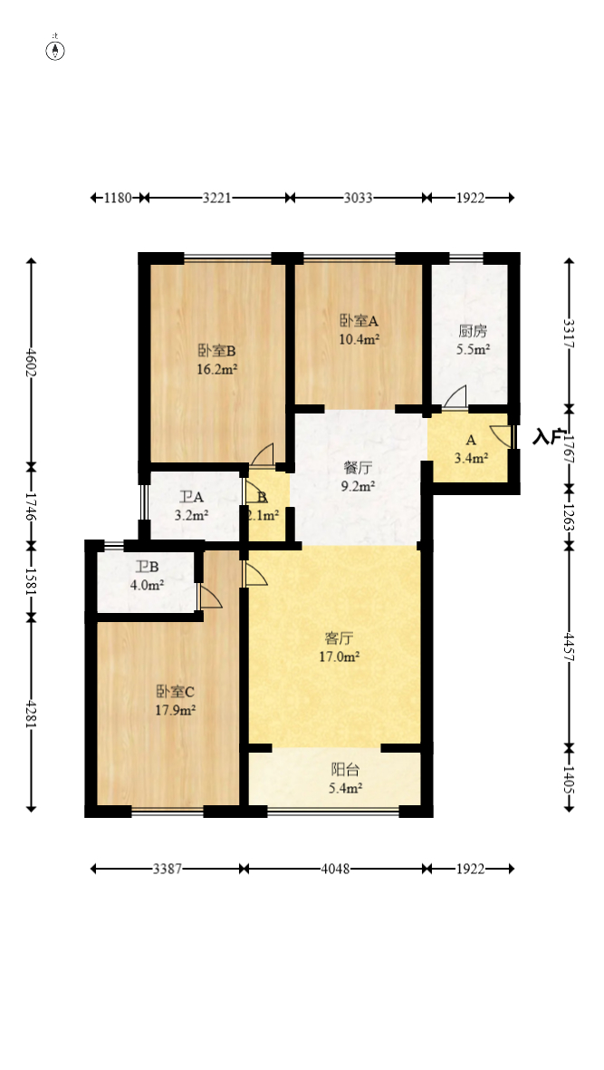 绿地新都会  3室2厅2卫    89.0万室内图1