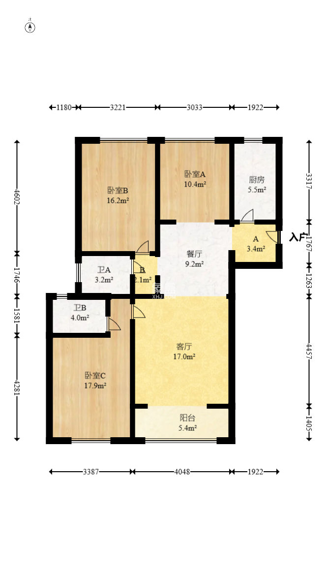 绿地新都会  3室2厅2卫    89.0万