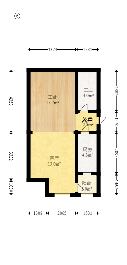 北辰三角洲E3区  1室1厅1卫   60.00万室内图1