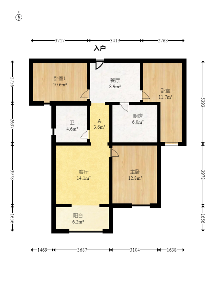 三一街区  3室2厅1卫   65.00万室内图1