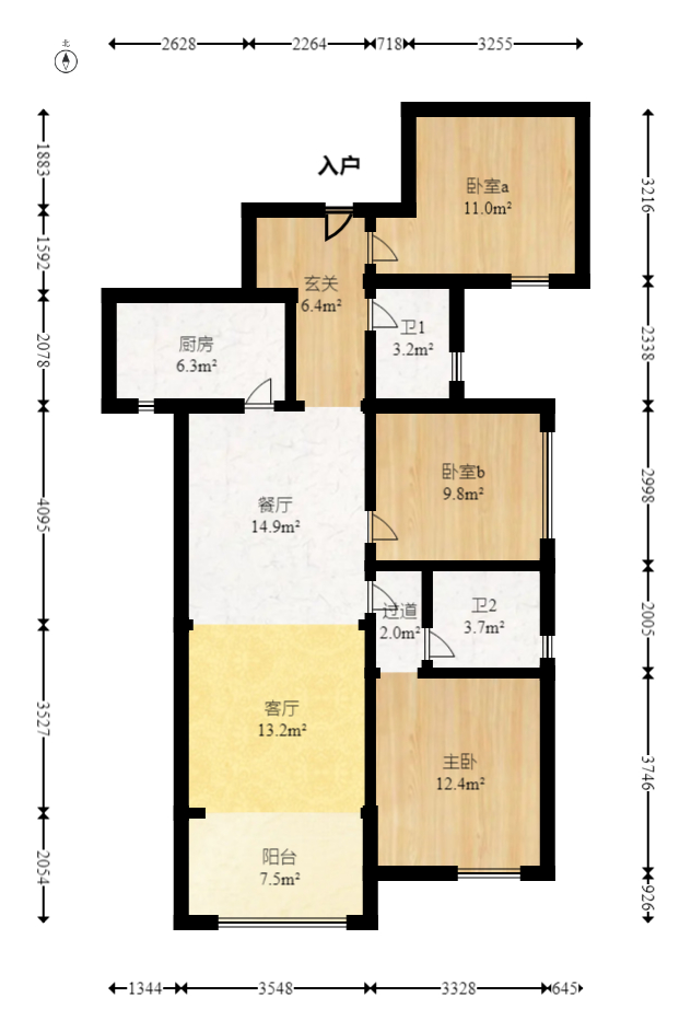 中粮鸿云  3室3厅2卫   71.80万室内图1