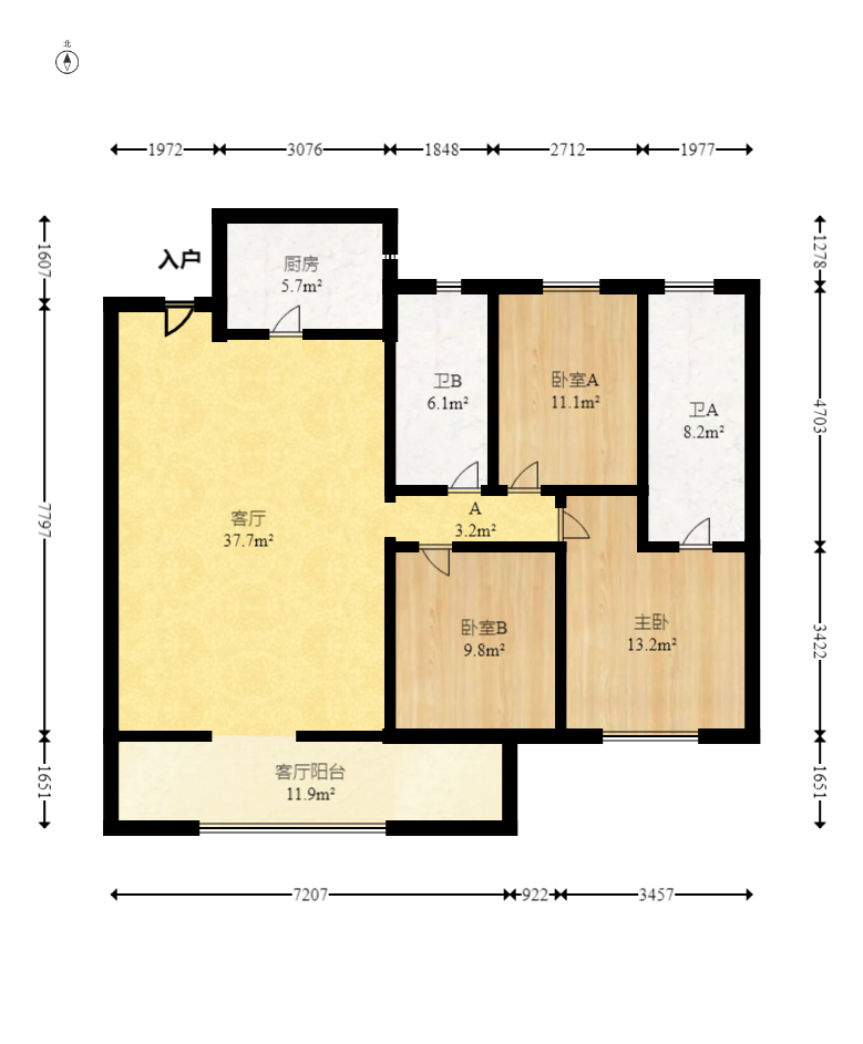 北辰时光里 3室2厅2卫 175.0万 北辰时光里 3室2厅2卫 175.0万户型图