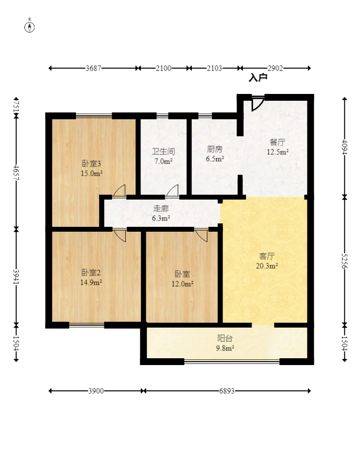 日盛湖湘花苑  3室2厅1卫   79.00万室内图1