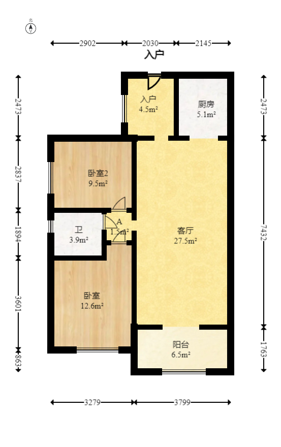 卓越蔚蓝海岸三期  2室2厅1卫   85.00万室内图1