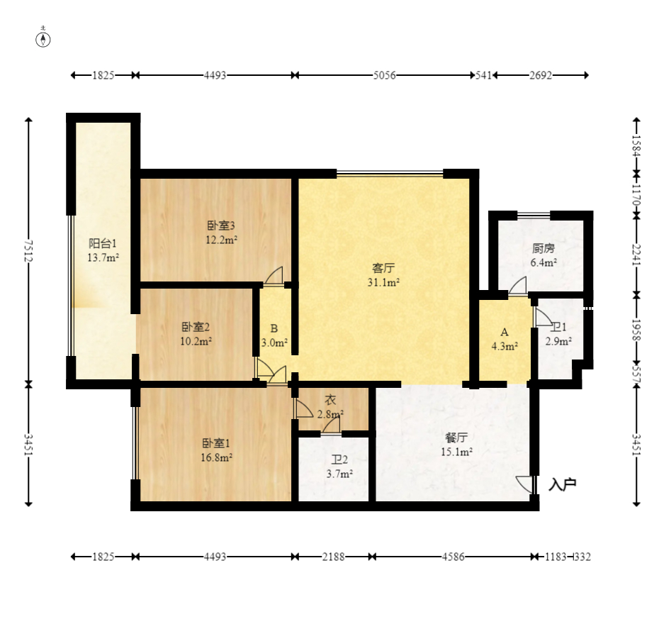 惠泽园 3室2厅2卫 88.8万 惠泽园 3室2厅2卫 88.8万户型图