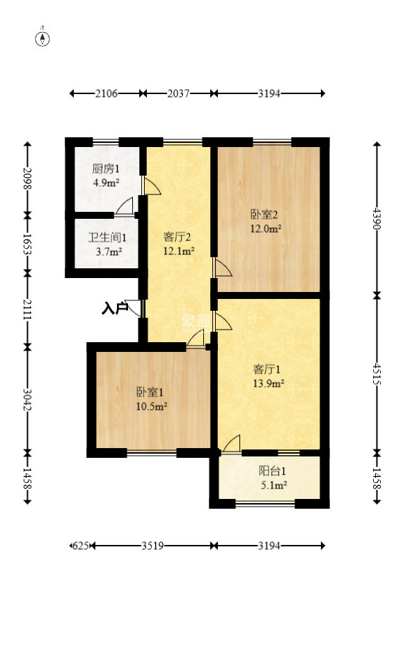红旗社区  2室2厅1卫   55.00万