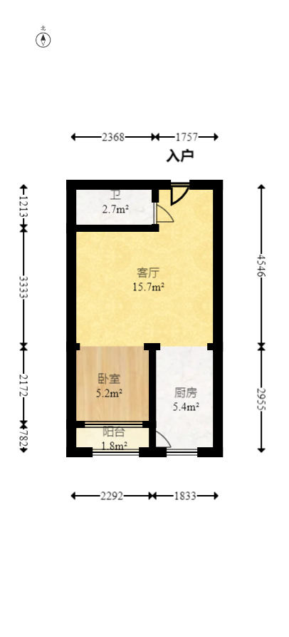 谋房博客(博客天街)  1室1厅1卫   36.00万室内图1