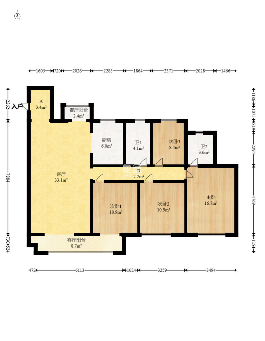 旭辉美的东樾城  4室2厅2卫    128.0万