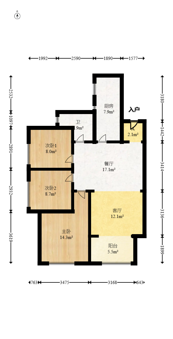 星湖湾一期高层 3室2厅1卫 69.8万 星湖湾一期高层 3室2厅1卫 69.8万户型图