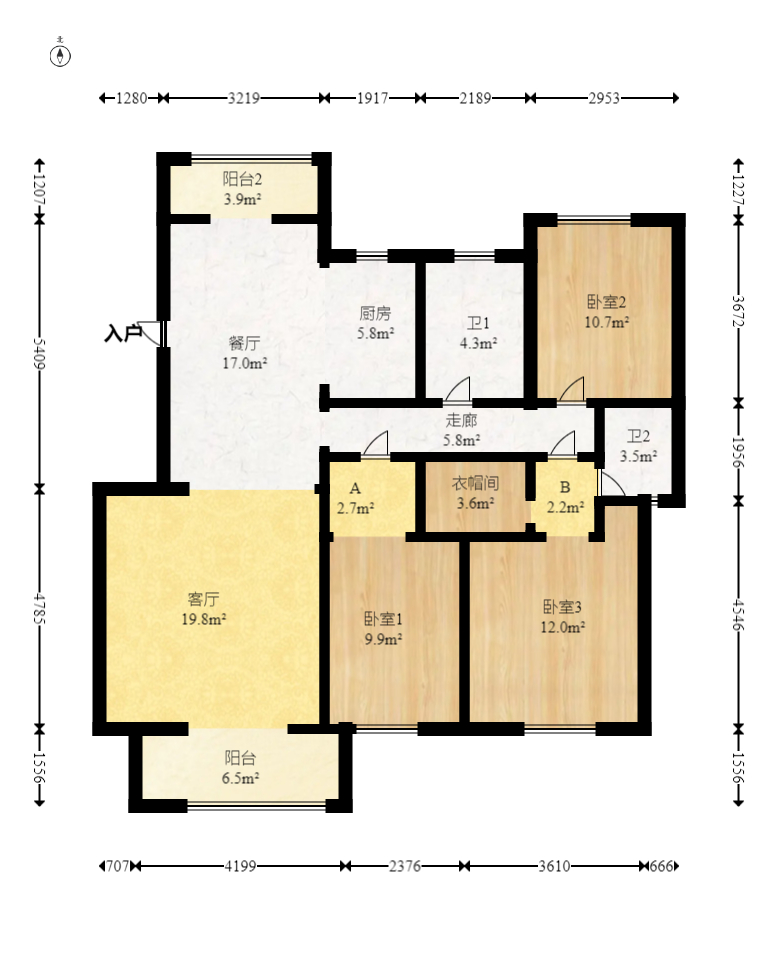 湘翰御舍  3室2厅1卫    102.0万室内图1