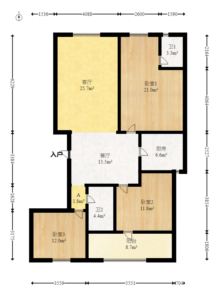 华新花苑  3室2厅2卫   108.00万室内图1