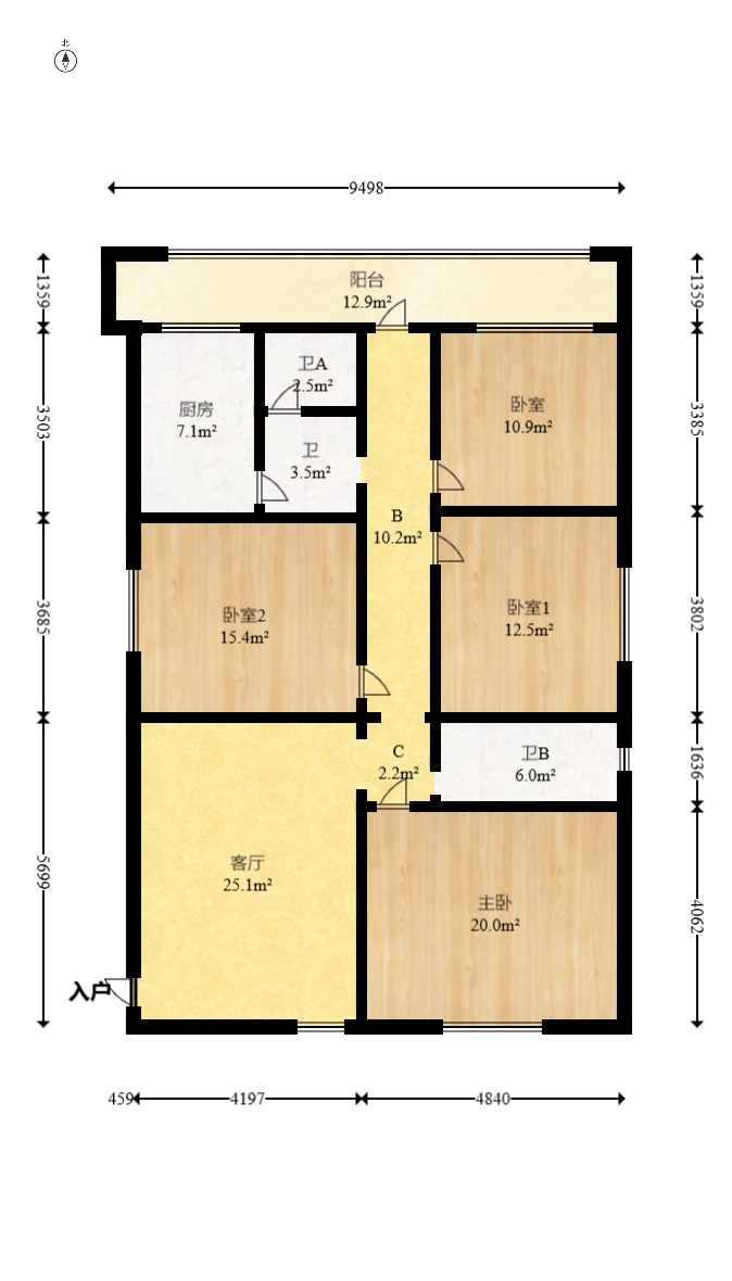 韭菜园商住楼  4室1厅1卫   120.00万室内图1