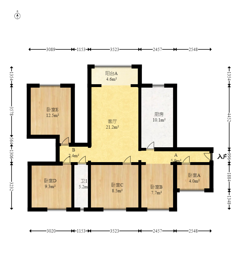 万里时代  3室2厅2卫   125.90万室内图1