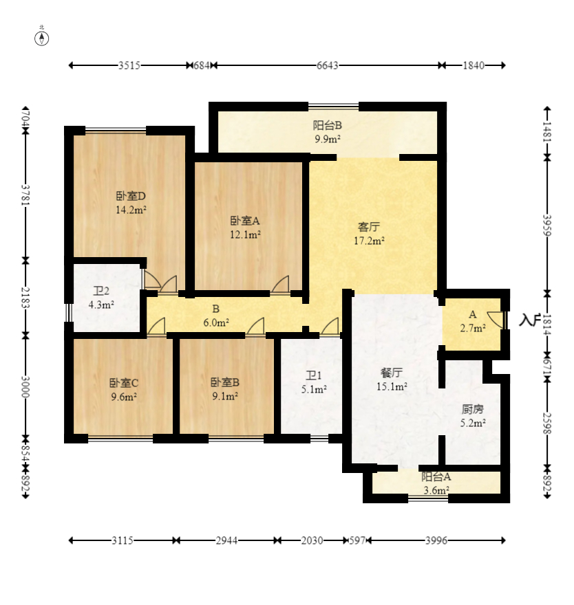 明昇壹城（明昇时代广场）二期  4室2厅2卫   220.00万室内图1