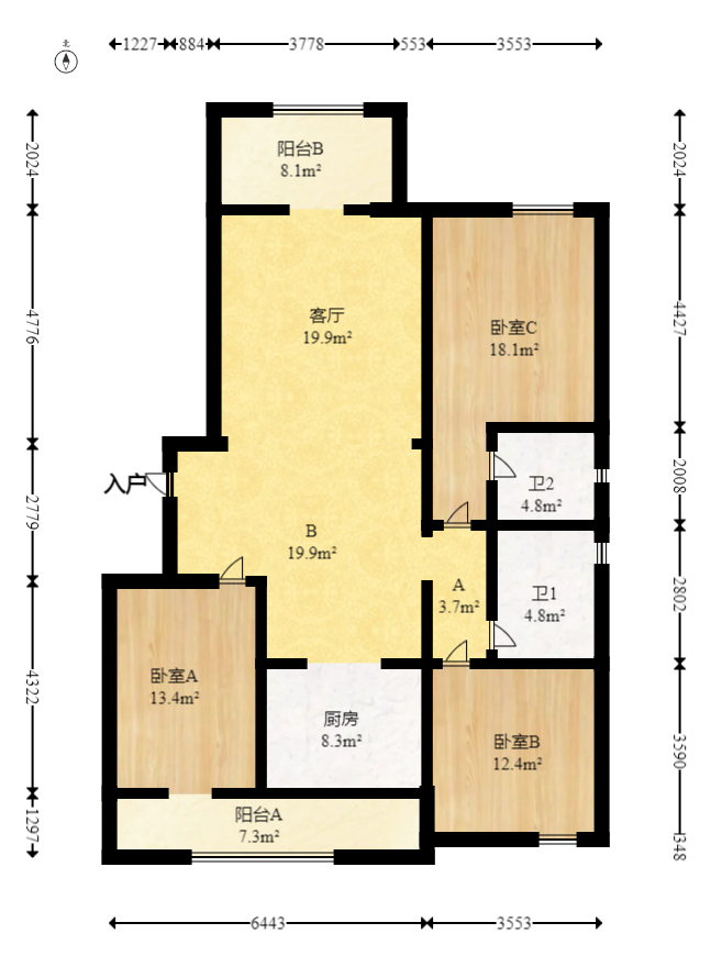 明昇壹城（明昇时代广场）一期  3室2厅2卫   186.00万室内图1