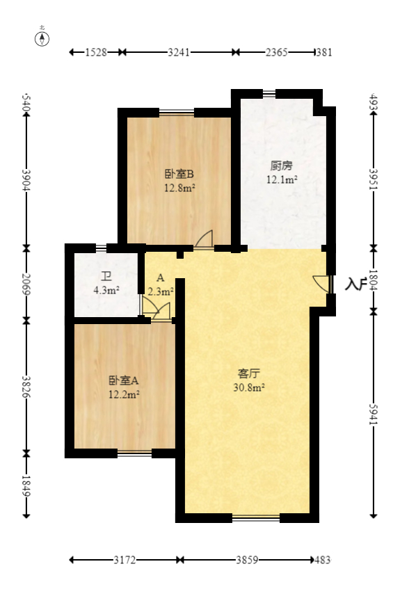 宜家湘颂（景致雅苑）  2室2厅1卫   89.80万室内图1