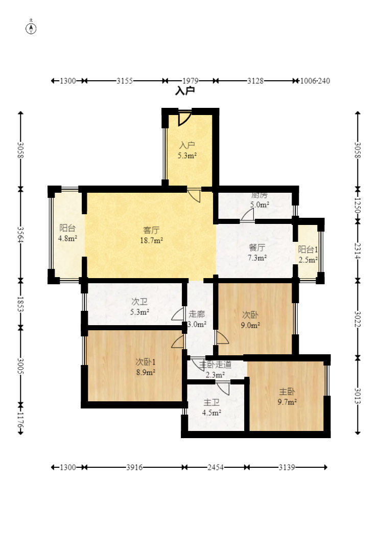 紫竹园  3室2厅2卫    166.6万室内图1