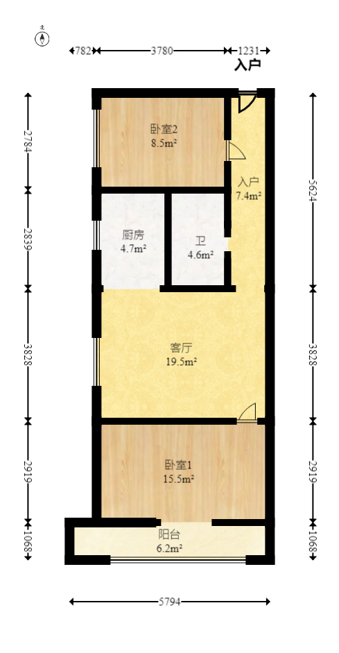华银南苑融域  2室2厅1卫   95.80万室内图1