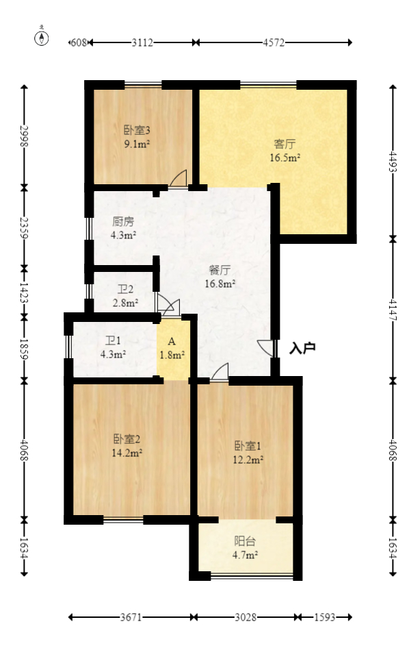 锦湘国际星城二期（锦雅苑）  3室2厅2卫   110.00万室内图1