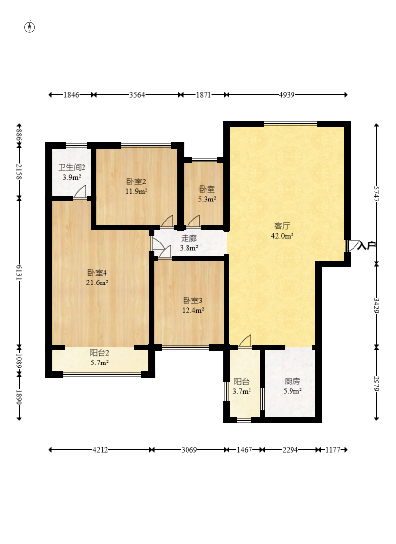 湘预家园  3室2厅2卫    62.8万室内图1