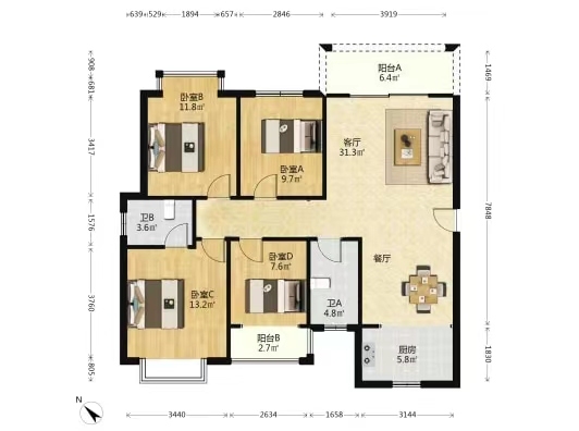 江湾名府 4室2厅2卫 45.0万 江湾名府 4室2厅2卫 45.0万室内图