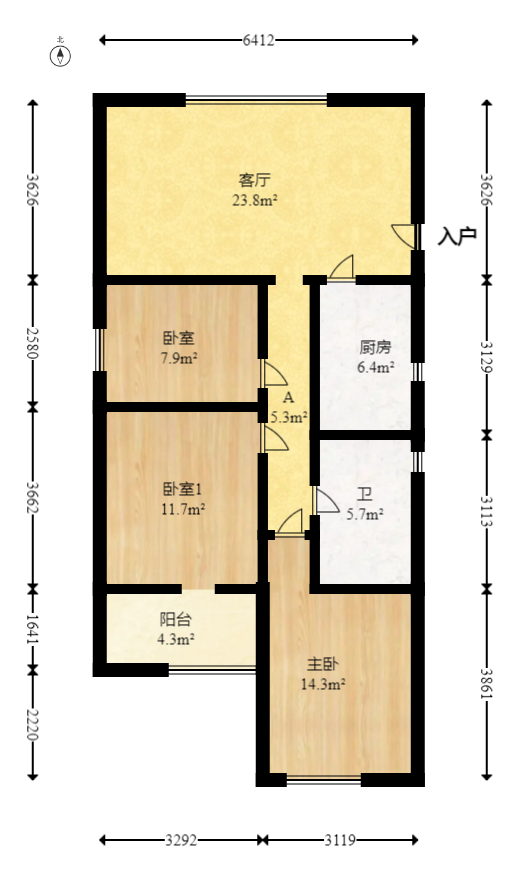 郡原居里  3室2厅1卫   72.80万室内图1