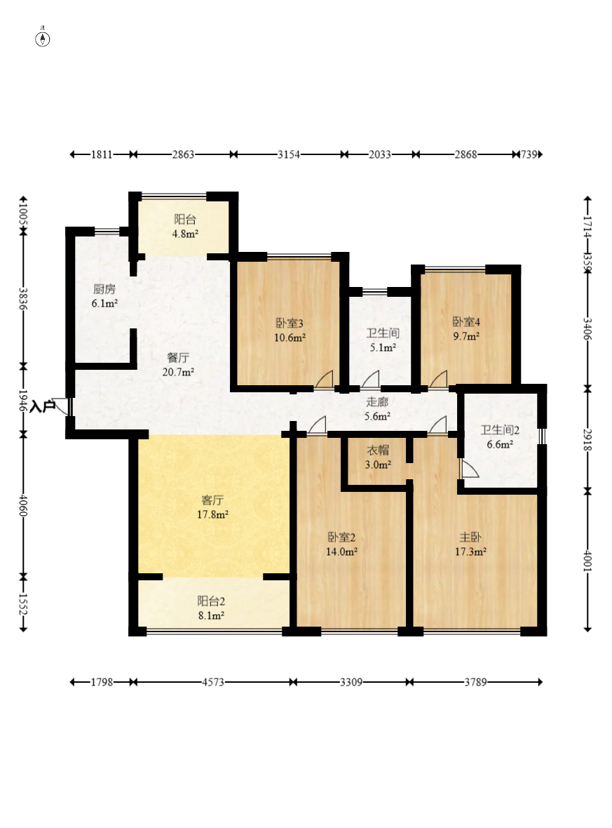 金茂建发观悦  4室2厅2卫   215.00万室内图1
