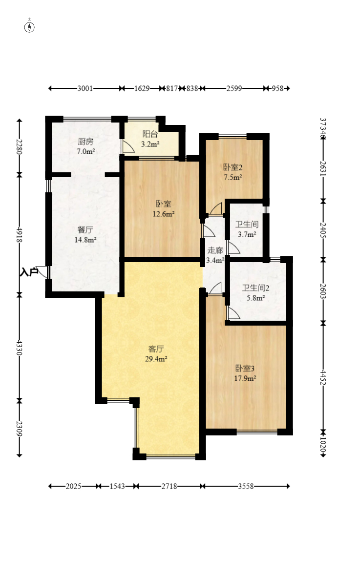 旭辉华庭 3室2厅2卫 66.0万 旭辉华庭 3室2厅2卫 66.0万户型图