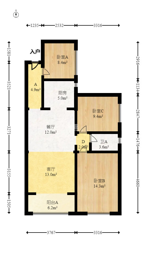 南庭城果  3室2厅1卫   65.00万