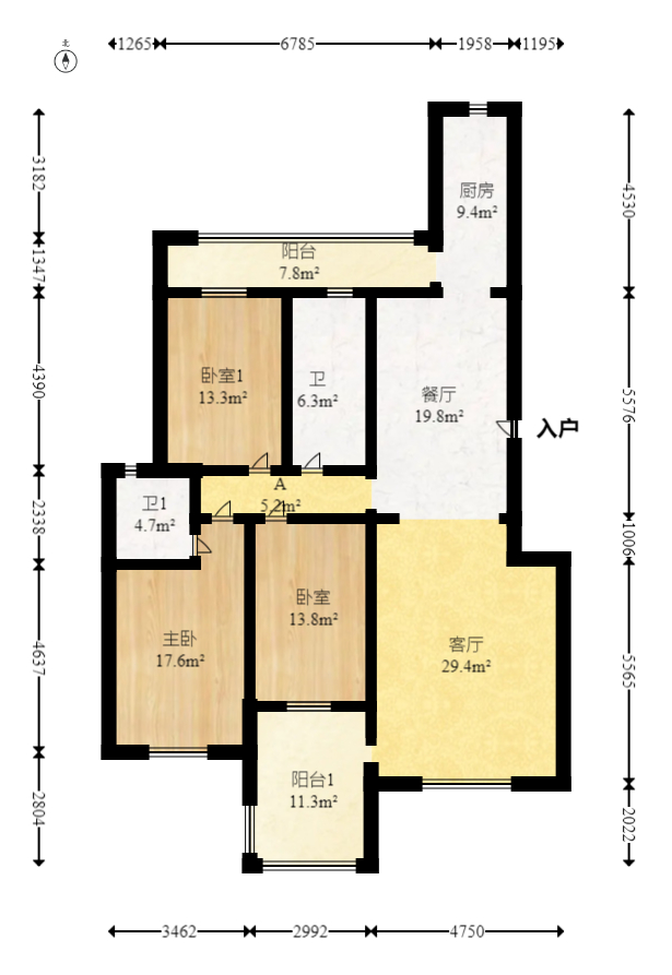 红树湾  3室2厅2卫   72.80万室内图1