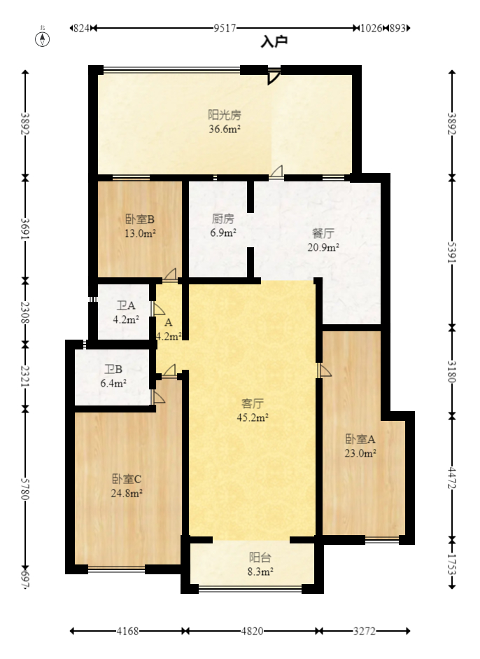 佳兆业水岸新都  3室2厅1卫   120.00万室内图1