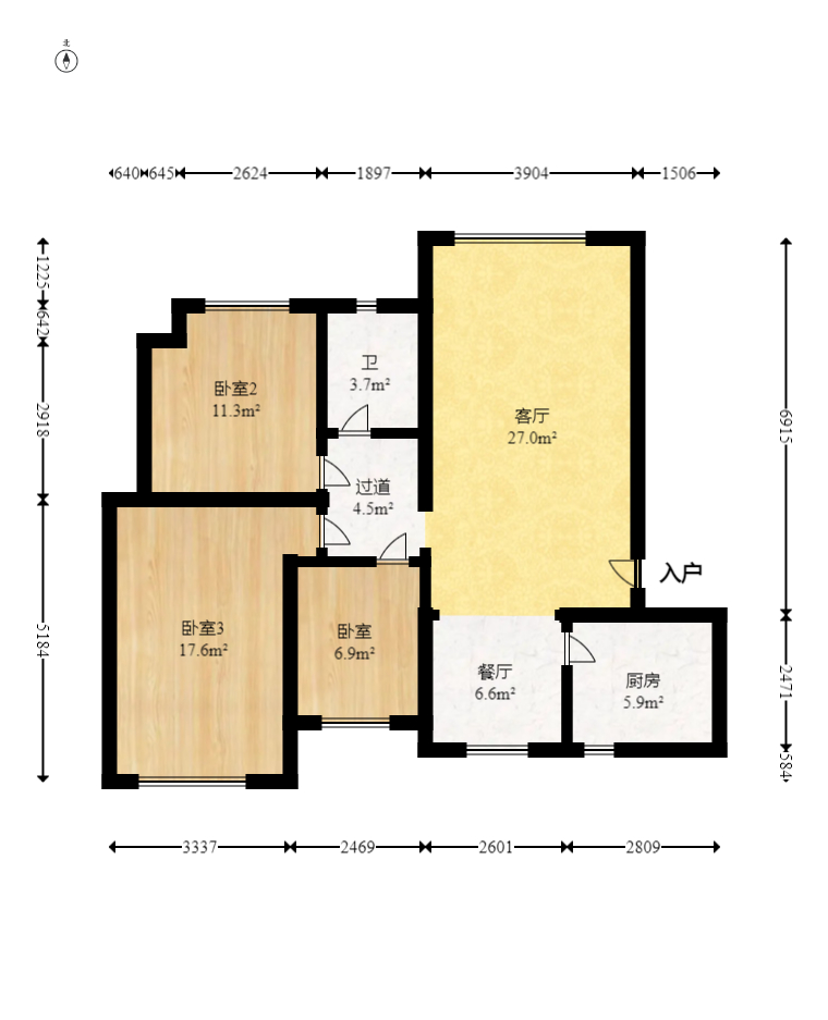 长房时代城  3室2厅1卫   95.00万室内图1
