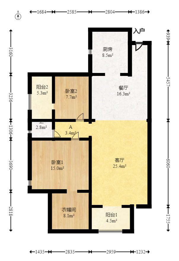 慢步江湾  2室2厅1卫    140.0万室内图1