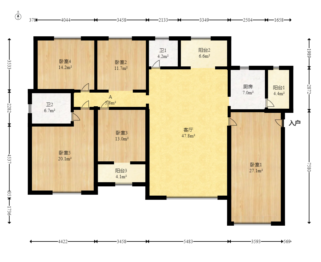 才子嘉都  4室2厅2卫   165.00万室内图1