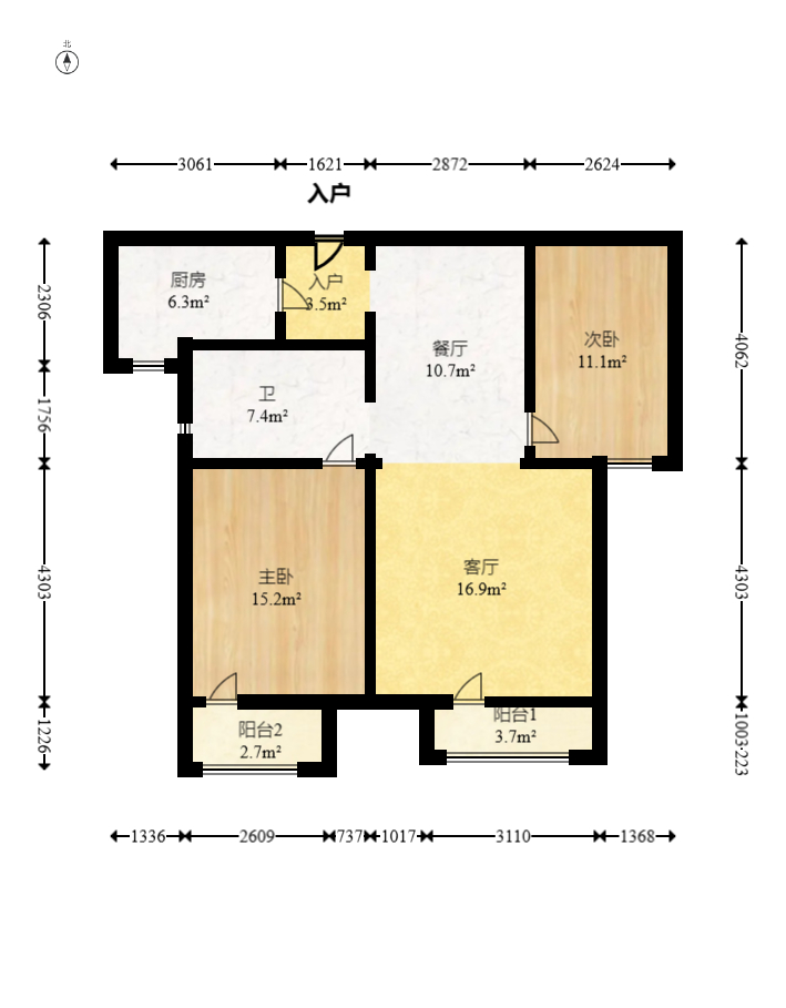 北辰三角洲D3区 2室1厅1卫 90.0万 北辰三角洲D3区 2室1厅1卫 90.0万户型图