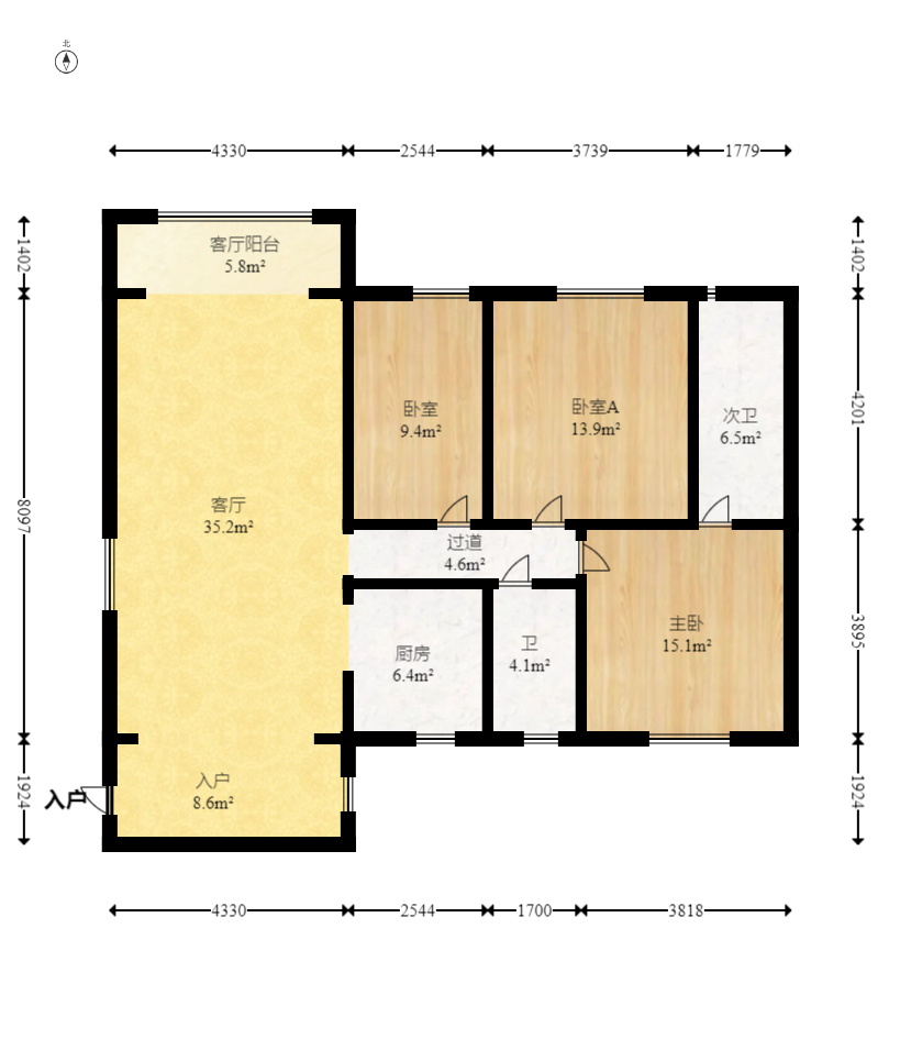 筑梦园  3室2厅2卫   86.00万室内图1
