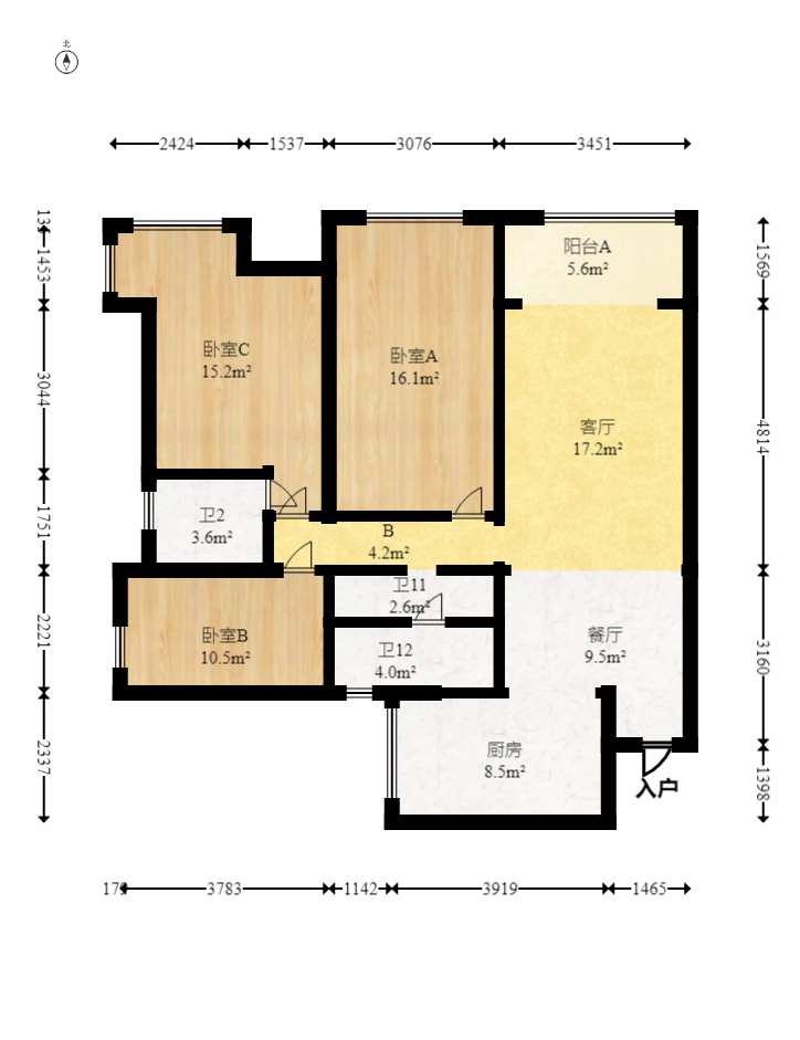 融科东南海 3室2厅2卫 100.0万 融科东南海 3室2厅2卫 100.0万户型图